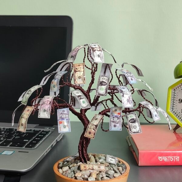 Handcrafted Aluminium Wire Dollar Bill Tree – Unique Desk Decoration for Home & Office - T1N