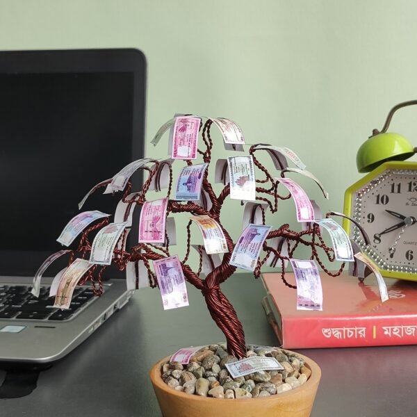 Handcrafted Aluminium Wire Money Plant – Unique Desk Decoration for Home & Office - T2N